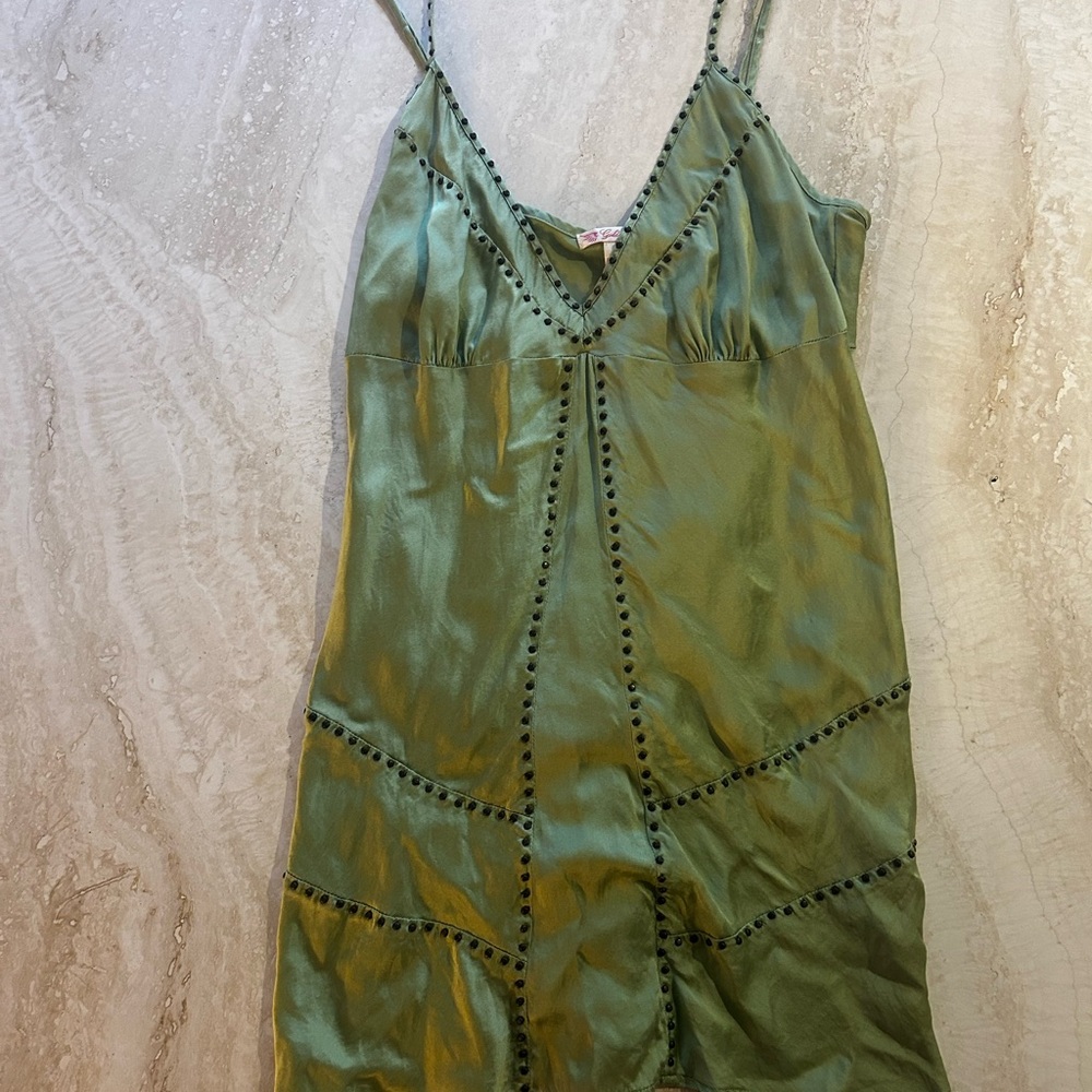 Vintage Green Satin Slip Tank Top